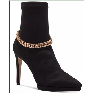 Jessica Simpson Black Suede‎ Pointed Toe Stiletto Ankle Boots Gold Chain 11 NEW